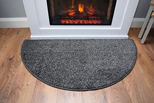 SrS Rugs Fireside Rug for Living Room Half Moon Hearthplace Mat Soft Pile (Charcoal)