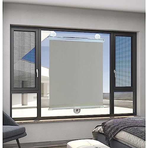 Xrdbfd Saugnapfrollos, Verdunkelungsrollos Für Fenster, Einziehbarer Sonnenschutzrollos, 35x125/50x125/60x125cm Verdunkelungsvorhänge, Temporäre Sichtschutz Jalousien,Grey-40x125cm(15.7 * 49.2in)
