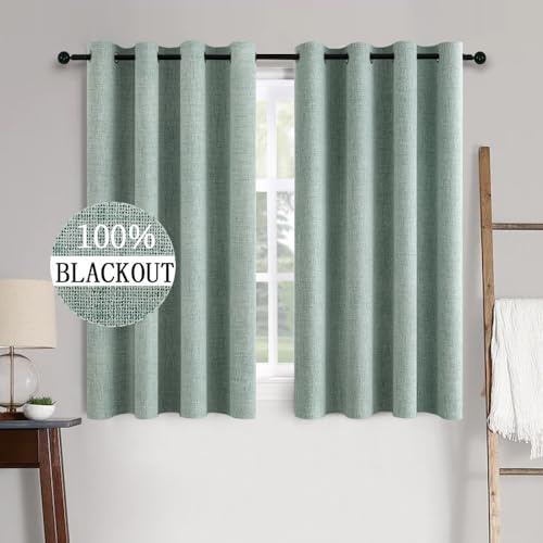 MIULEE Verdunklungsvorhänge mit Ösen Leinenoptik Sommergrün 2er 160x140cm | Blickdichte Thermovorhänge mit Ösen, Leinenoptik, Wärmeisolierend & Kälteschutz für Wohnzimmer und Schlafzimmer