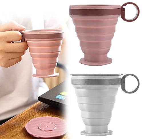 2 PCS Silicone Foldable Cup 220ml FDA & BPA Free Portable Coffee Mug with Lids Collapsible Cup For Water Coffee Tea Reusable Portable Folding Travel Mugs For Camping Hiking Picnic Self Driving | with Lids Collapsible Cup For Water Coffee Tea Reusable Portable Folding Travel Mugs For Camping Hiking Picnic Self Driving
