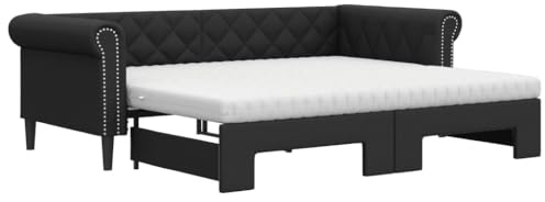 vidaXL Tagesbett Ausziehbar mit Matratzen Schwarz 90x200 cm Kunstleder