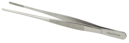 CREATIVECHEF 12-Inch Stainless Steel Kitchen Tweezers - Ergonomic Food Tweezers, Silver