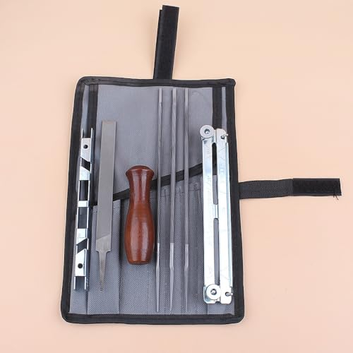 ROEDE 7 Teile/Satz Kettensäge Kette Schärfen Feilen Kit 4mm 4,8mm 5,5mm Feile for Stihl 3/8 .325 .404 Kettenfeilen-Halter-Set aus Holz