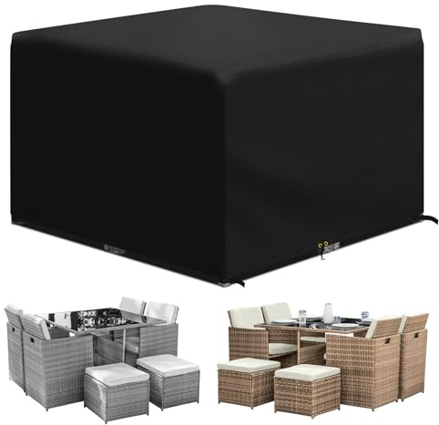 PATIO PLUS Cube Garden Furniture Covers With PU Coating，Garden Square Table Cover Waterproof，Windproof, Anti-UV, 600D Oxford Fabric Outdoor Patio Table Covers for Chair and Table 135x135x71cm Black