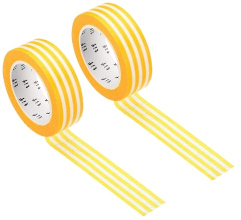 PATIKIL Cinta Adhesiva de Papel Washi Holográfica 0.59 Pulgadas x 10.93 Yardas, 2 Rollos con Patrón de Rayas Horizontales Autoadhesivas para Manualidades, Amarillo