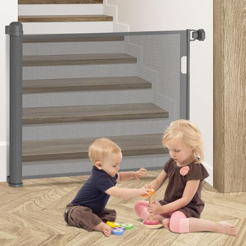 Kidsbuddy Treppenschutzgitter Ausziehbar,0-150cm,Einhändig Bedienbar,Türschutzgitter Absperrgitter für Babys und Hunde,Haustiere Kinder schutzgitter für Treppen/Türen/Innen& Außen,Grau, HAG1245G