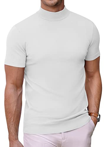 COOFANDY Camiseta de Punto para Hombre Cuello Alto de Manga Corta Jersey Fino Ajustado Slim Fit Estilo Casual Elegante