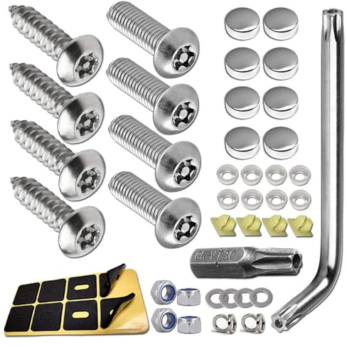 FARDEER Kit de Vis Antivol de Plaque d'Immatriculation,M6 Acier Inoxydable Vis et Capuchons de Plaque d'Immatriculation Fixations de Acier Inoxydable Antivol Vis Boulons Couvercles