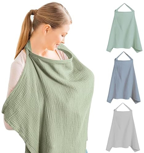 Amningsduk amningsförkläde FaJoek muslin amningsskydd för spädbarn 75 x 95 cm, amningsskydd, amningsduk för resor, mjuk och ventilerande amningshalsduk, amningsfilt bomull, justerbar rem (grön)