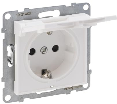 LEGRAND, SEANO Schutzkontakt-Steckdose mit erhöhtem Berührungsschutz und Klappdeckel IP21, Steckklemmen, 16 A, 250 V, Farbe: Ultraweiß, 765123