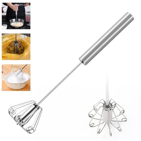 Pwocvoe Egg Whisk, Egg Beater 12 inch Stainless Steel Mini Manual Whisk,Hand Push Whisk Blender,Milk Frother,Rotating Push Mixer Stirrer Semi-Automatic Egg Whisk for Stirring & Blending