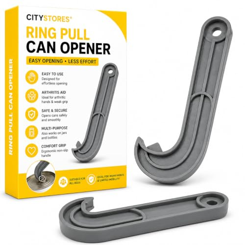 Citystores® Abrelatas de anillo gris destreza limitada para usuarios con agarre débil artritis sufren ayuda de regalo antiguo abierto