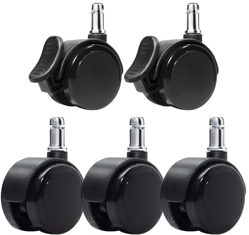 HUAERSICO Ruote Per Sedia Ufficio 11mm/22mm Ruote Sedia Ufficio,Rotelle Per Mobili, Rotelle Per Sedie Da Ufficio, Ideali Per Pavimenti In Parquet,Laminato,Piastrelle E Pietra,(2 con freni e 3 senza)
