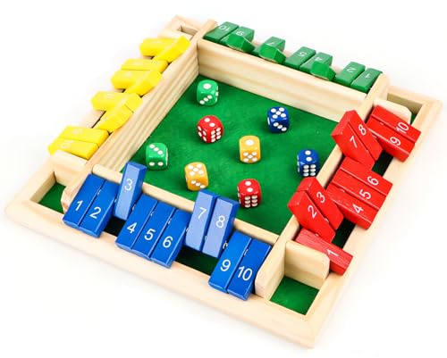 MplehDa Träbrädspel, 4-spelare Shut The Box spel tärningsspel trä matematik traditionell pub-bräda tärningsspel resor 4 spelare stor familj brädspel semester underhållande spel