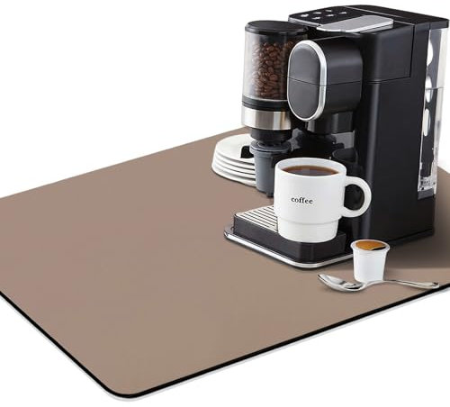 LURNODY Estera de Café, 40*30CM Alfombrilla de Secado Rápido Cocina, Alfombrillas para Fregadero, Adecuado para Encimeras de Cocina, Secadores de Cubiertos, Cafeteras, Mascotas (Caqui)