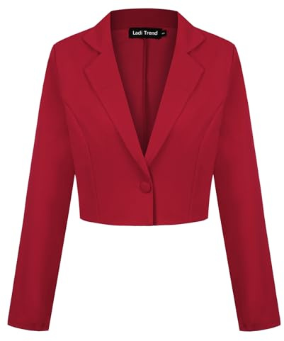 LADI TREND Blazer corto para mujer, con un botón, solapa con muescas, casual, elegante, clásico, manga larga, traje de trabajo con solapa, XXL