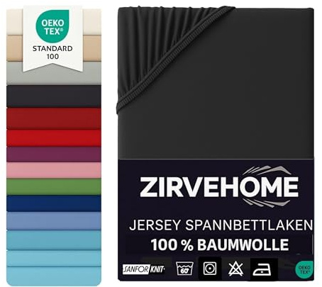 Spannbettlaken 90x200-100x200 cm - Jersey Spannbetttuch 100% Baumwolle - Komfort Bettlaken für Matratzen bis 25 cm Höhe, Spannbettlaken Farbe Schwarz