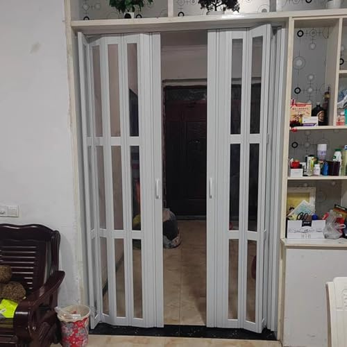 CHZDPP PVC Interior Foldable Door for Small Spaces, Bifold Doors for Kitchen Restrooms Living Room, Customizable Sliding Accordion Doors with Handles & Acrylic Glass(46x80in(117x203cm))