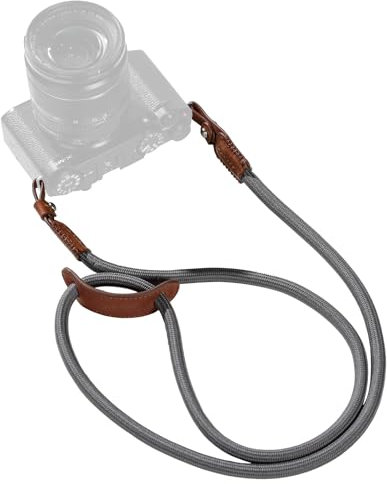 SMALLRIG Camera Neck Shoulder Strap, Adjustable Braided Strap with O-Ring and Leather Pad for DSLR or Mirrorless Camera, Grey- 5057