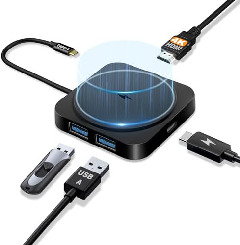 USB C Docking Station with Magnetic Wireless Charging,Portable Multifunctional Hub 5 in1 Dockingstation,4K HDMI,100W PD, 2 USB 3.0,für MacBook/Dell/HP/Lenovo Notebooks Windows Surface (Black)