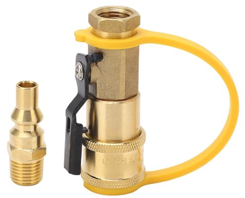 Raccordo a Innesto Rapido per Gas Propano, 1/4 in Ottone con Valvola di Intercettazione, Adattatore Bassa Pressione per BBQ, Forno Pizza e Stufe da Campeggio