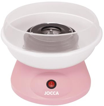 Jocca - Máquina de algodón de azúcar rosa | 520 W | Compatible con caramelos y azúcar común | Incluye cuchara medidora y 10 palitos | Diseño compacto 26×26×17 cm