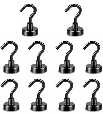 HRLORK Magnethaken, 10 kg, stark, für Kreuzfahrt, schwarz, robuste Neodym-Magnethaken für Zuhause und Arbeitsplatz, Aufhängewerkzeug, Werkzeugkasten, Grill