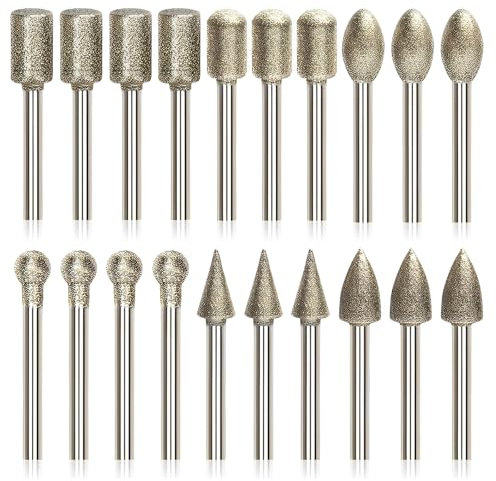 20 Stück Diamond Schleifstifte Set, Schleifstift mit 3mm Schaft Passform Diamant Schleifstifte Diamant Frässtifte Diamants Fräser für Stein Keramik Gravieren Glas Schnitzen