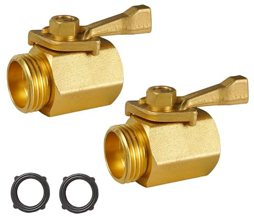 LIULO TOOL Garden Hose Shut Off Valve Brass Heavy Duty 3/4 Solid Brass Water Shut Off Valve with 2 Extra Rubber Washers - Pack of 2