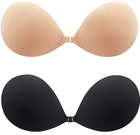 MITALOO Seamless Adhesive Bra Sticky Strapless Invisible Push up Bras Silicone Backless Nipple Cover for Women Beige Black