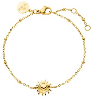 Purelei Elegantes Armband mit Sonnen-Anhänger – Edelstahl in Gold, Silber & Roségold, verstellbar - Frauenarmband - Bracelet