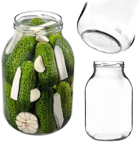 KADAX Barattolo da 3 l, grande barattolo in vetro resistente, vetro a vite per cetrioli e crauti, cetrioli, barattoli per conserve, barattoli a vite (senza coperchio)