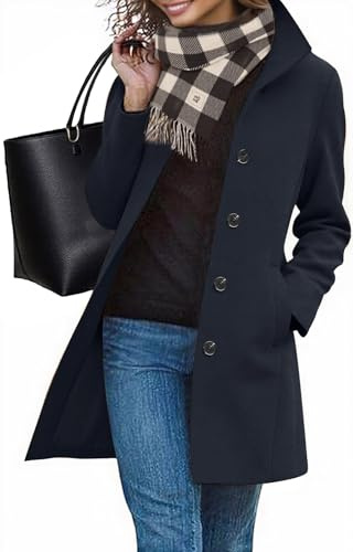 RITOSTA Cappotto Donna Invernale Elegante Lungo Cappotti Autunno Caldo Giacca Casual di Moda Giubbotto da Collo Trench Coat con Bottoni(Marina,L)