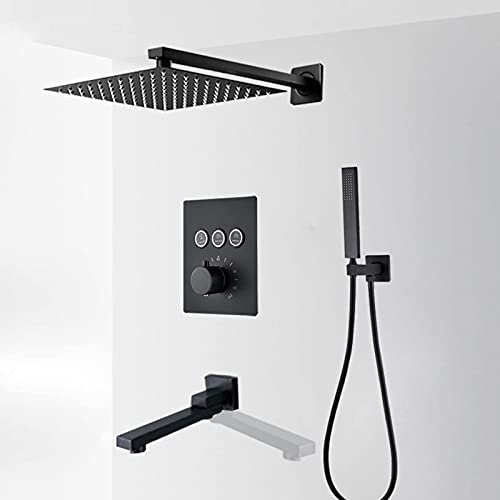 de Ducha de Ducha de baño termostático de Cabeza de Ducha de Lluvia Cuadrada con Ducha de Mano y Picos de bañera, Grifo de bañera montada en la Pared, 10 Pulgadas (8 Pulgadas)