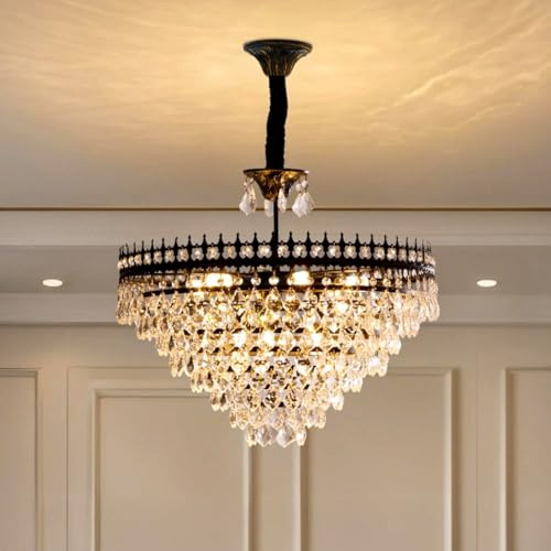Vrygle Kronleuchter Kristall deckenleuchte Schwarz: 60cm Rund Pendelleuchte Vintage, rustikale Bauernhaus-Deckenlampe, luxuriöse Deckenleuchten für Esszimmer, Schlafzimmer, Wohnzimmer, Flur