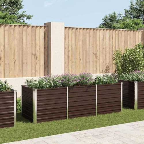 HaoChrymec Bancal Elevado de Jardín con Acero Galvanizado, Resistente a la Intemperie, Ideal para Huerto Urbano y Balcón, 240x80x77 cm, Color Marrón