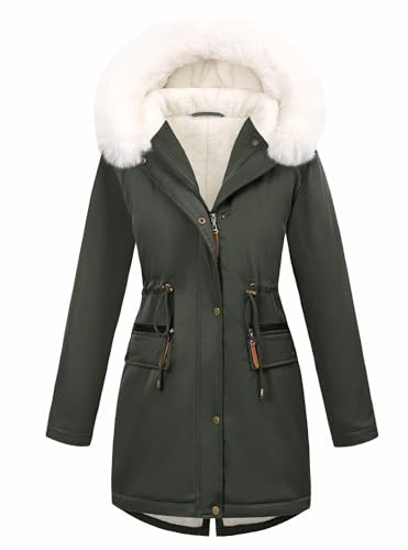 Tuopuda Manteau Femme Hiver Chaud Doudoune Long Parka Manteau Doublé de Polaire Capuchon d'hiver Blouson avec Fermeture éclair Veste Manteaux Epaissé(Gris foncé,XXL)