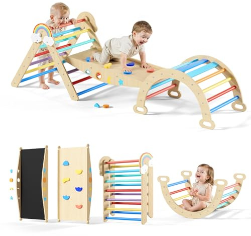 Duwenem Pikler Triangle Set, 10in1 Toddler Climbing Toys Indoor, Montessori Kids' Indoor Climbers & Play Structures with Arch&Ramp&Ladder, Indoor Baby Climber for Montessori Toys