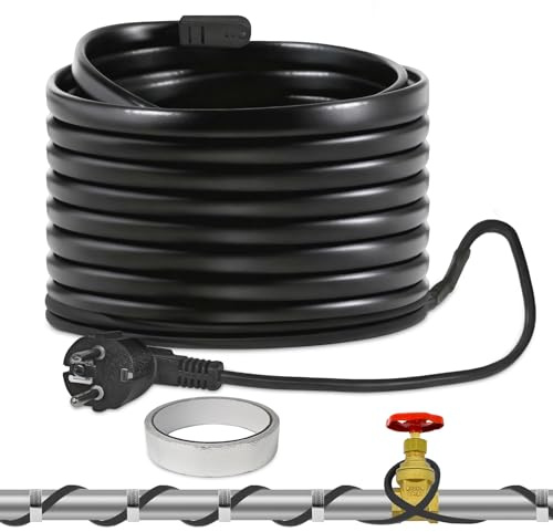 TOFFCAEA 8M Heizkabel mit Thermostat, Frostschutz Heizleitung, 20 W/m Selbstregulierendes Heizband, iP67 Wasserdicht, Zum Schutz Wasserleitungen, Haus, Pool, Teich (8M, Schwarz)