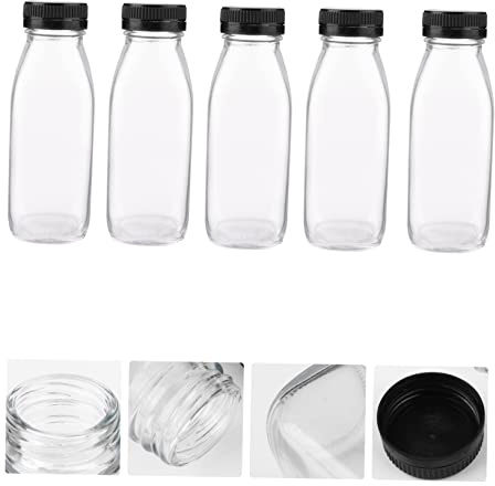 LABRIMP 5piezas Botella De Bebida De Vidrio Transparente Para Leche y Jugos Para Refrigerador y Cocina