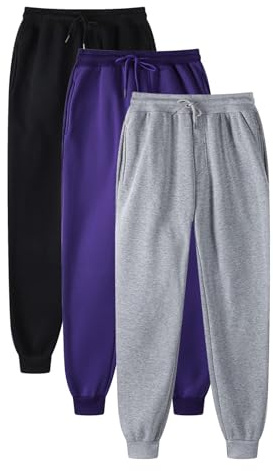 3 Pieces Joggers for Women Cuffed Ankles Sweatpants Elasticated High Waist Joggers Ladies Solid Color Drawstring Hiking Jogging Bottoms Baggy Tracksuit Bottoms with Pockets Travel Outdoor Streetwear