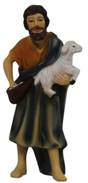 ZICOM Krippenfigur Miniaturfigur Schäfer mit Schaf Höhe 11,3cm handbemalt Polyresin, Modellbau Puppenhaus