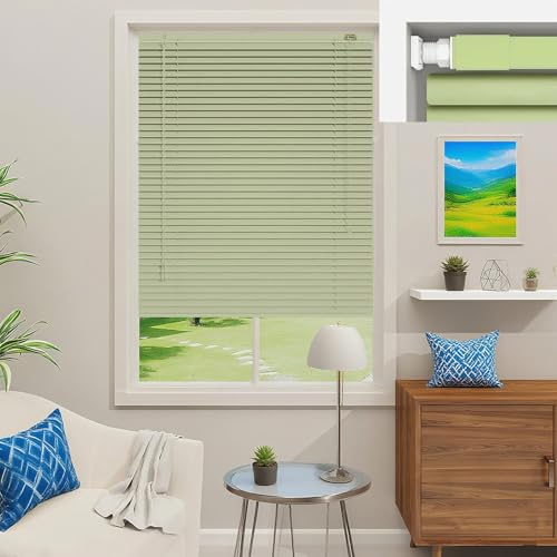 25mm Persianas Venecianas de Aluminio para Ventanas, Estor Ajustable Protector de Luz para Oficina, 30 45 65 85 105 135 155 175 195 215 cm Persiana Horizontales Opacas sin Taladrar(Grass Green)