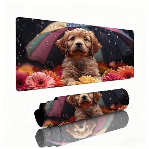 Alfombrilla Escritorio Perro Alfombrilla Ratón Crisantemo Tapete Escritorio 1000x500x3mm, Almohadilla Raton Superficie Resistente a Salpicaduras, Desk Mat con Bordes Cosidos Duraderos, Portátil 0B-248