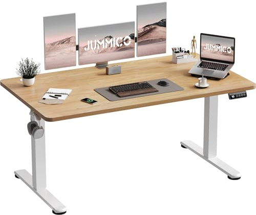 JUMMICO Höhenverstellbar Schreibtisch 140 x 60 cm Standing Desk Elektrischer Schreibtisch Höhenverstellbar mit Memory-Funktion,Beige