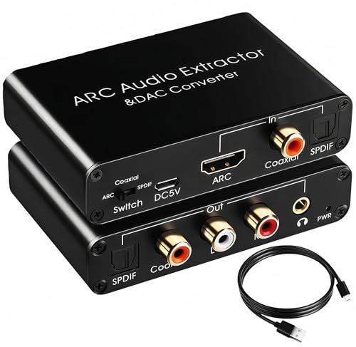 HDMI ARC Audio Extractor, 192KHz DAC Audio Converter, Digital to Analog Converter, Optical/SPDIF Coaxial HDMI ARC to Optical/SPDIF Coaxial Stereo L/R 3.5mm Jack for HDTV DVD Home Cinema Systems