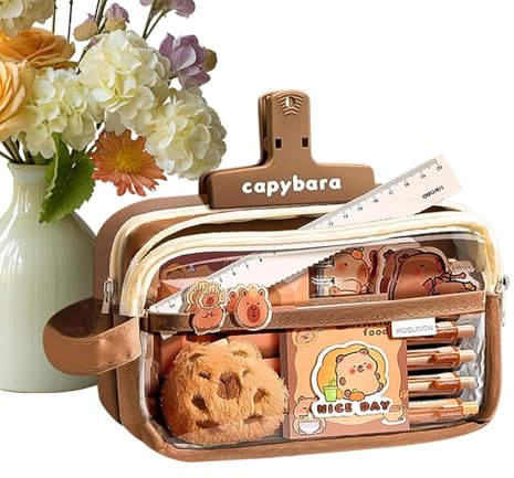Capybara Stationery Set, Large Capacity Pencil Case, Durable School Supplies Multiple Compartments, Student Organizer Accessory, Writing Tool with Cute Animal Design, Desk Gadget for Kids Teenagers
