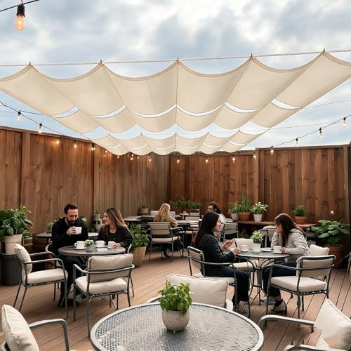 Vela de Sombra Retráctil 140 x 300 cm PES, Resistente, 98% Protección Rayos UV, Prueba de Viento Toldo Corredero Ola con Ojales y Cuerdas para Patio, Jardín, Terraza, Blanquecino