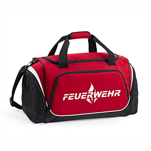 Hochwertige Feuerwehr Sporttasche - 62x32x30cm - 55 Liter - Tasche - Umhängetasche - Fitnessbag - Bag - Tragetasche - Reisetasche - Rettungsdienst - THW - Sportbag (Rot)