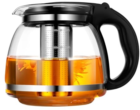 OUNONA - 2000ML Glas Teekanne mit Siebeinsatz, Borosilikat Glas Teebereiter mit Abnehmbarem Teesieb, Geeignet fr Teewarmer